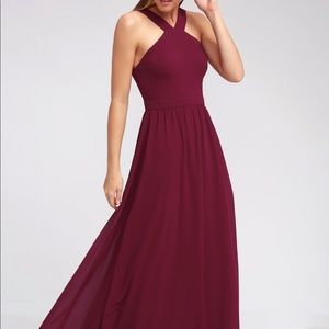 Lulu’s Air of Romance Burgandy Maxi Dress